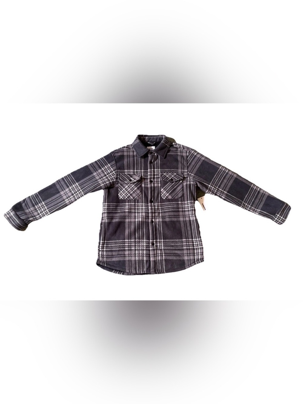 Sonoma Arctic Fleece Short Jacket Gray Black Plaid Snap Outdoor Mens Size S NWT